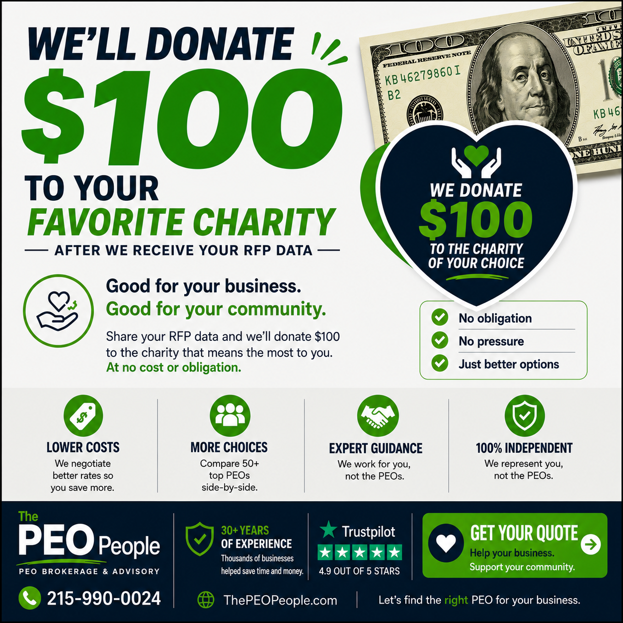 We donate $100 to the charity of your choice